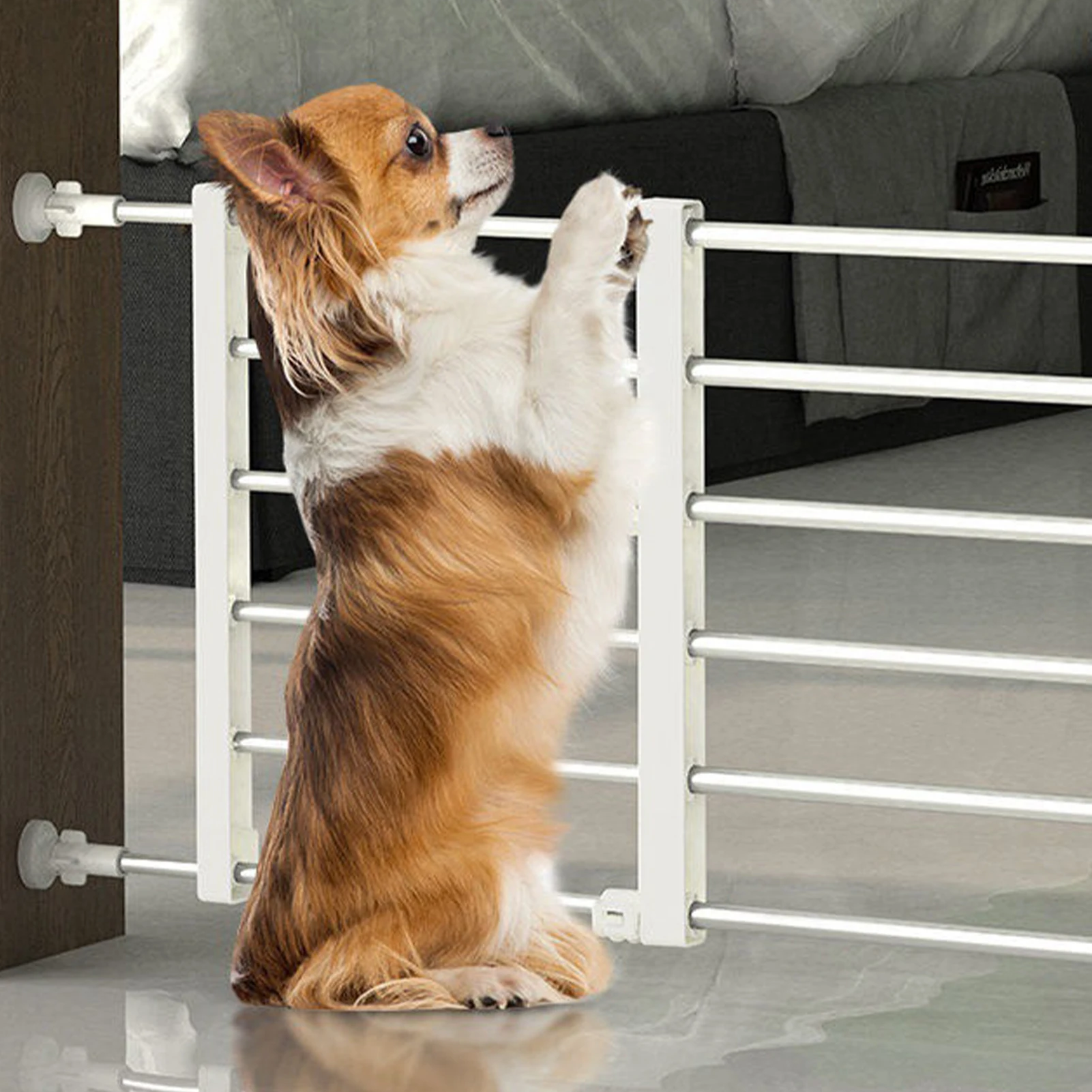 Metal Pet Gates Retractable Dog Gate For Stairs Pet Gate With Door Walk Through Easy Step NO Need Tools NO Drilling Adjust Size