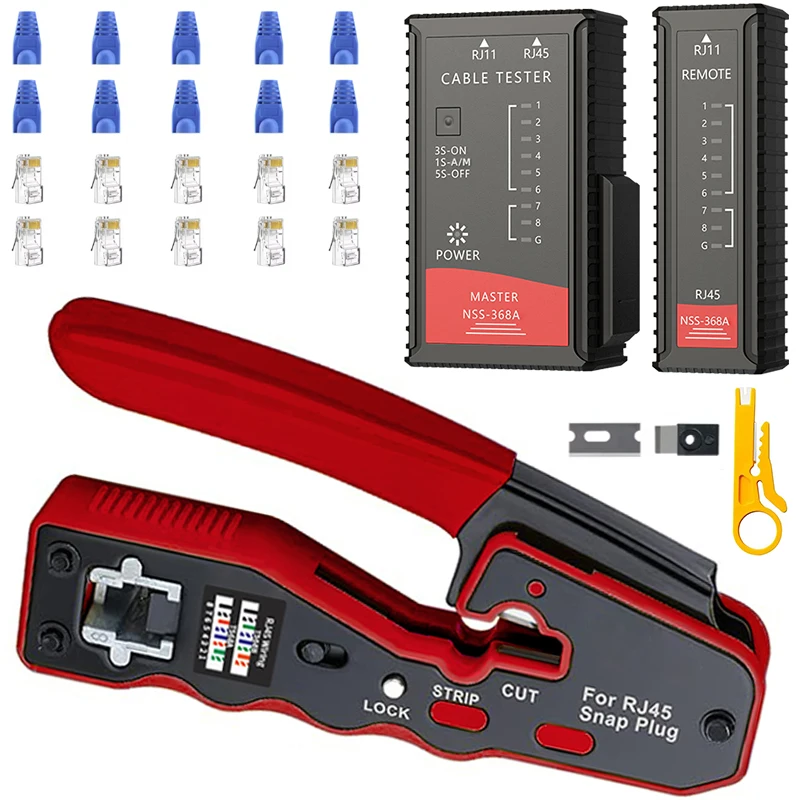 

RJ45 Crimp Tool Kit Pass Through Crimper Cutter for Cat6a Cat6 Cat5 Cat5e 8P8C Modular Connector Ethernet Crimp Tool