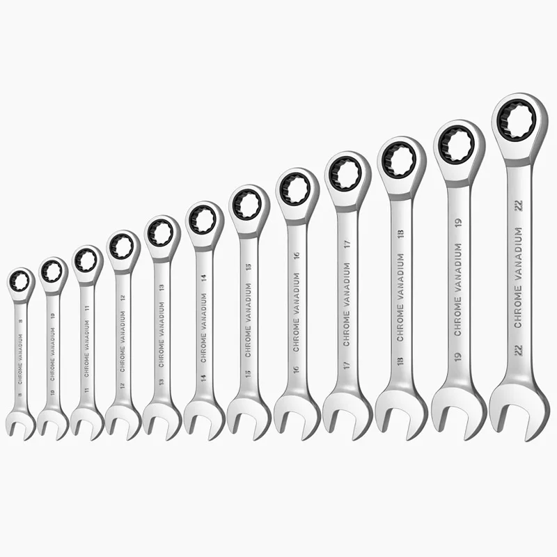 Ratcheting Combination Wrench Set,72 Teeth Box End Gear Spanner Wrench Bike Car Repair Hand Tool Set with Rolling Pouch