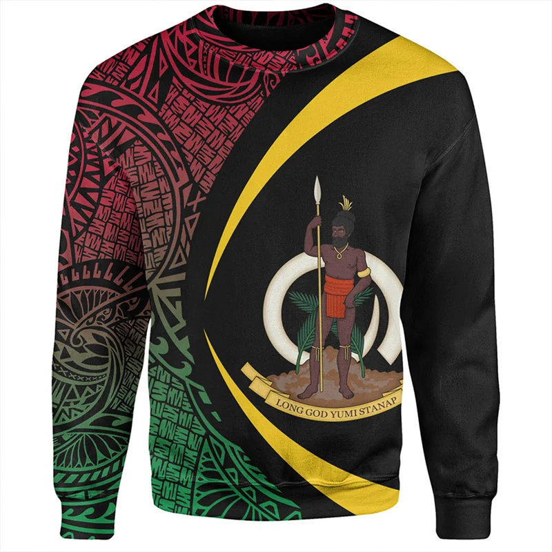 Harajuku 3D Vanuatu Unity Day Print Sweatshirts For Men Vanuatu IndependenceDay Graphic Round Neck Hoodies Fashion Clothing Tops