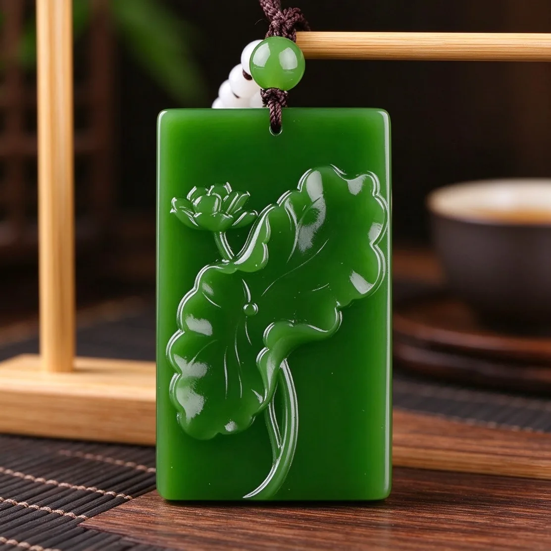 Natural Green Jade Lotus Pendant Necklace Flower Yoga Meditation Amulet Sweater Chain Jewelry Women Daily Wear Spiritual Gifts view 6