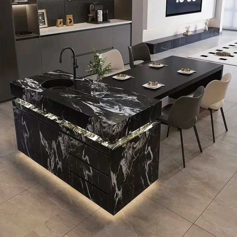 طاولة جزيرة فاخرة متكلسة قابلة للتمديد، خزانة تخزين المطبخ المتكاملة لغرفة المعيشة