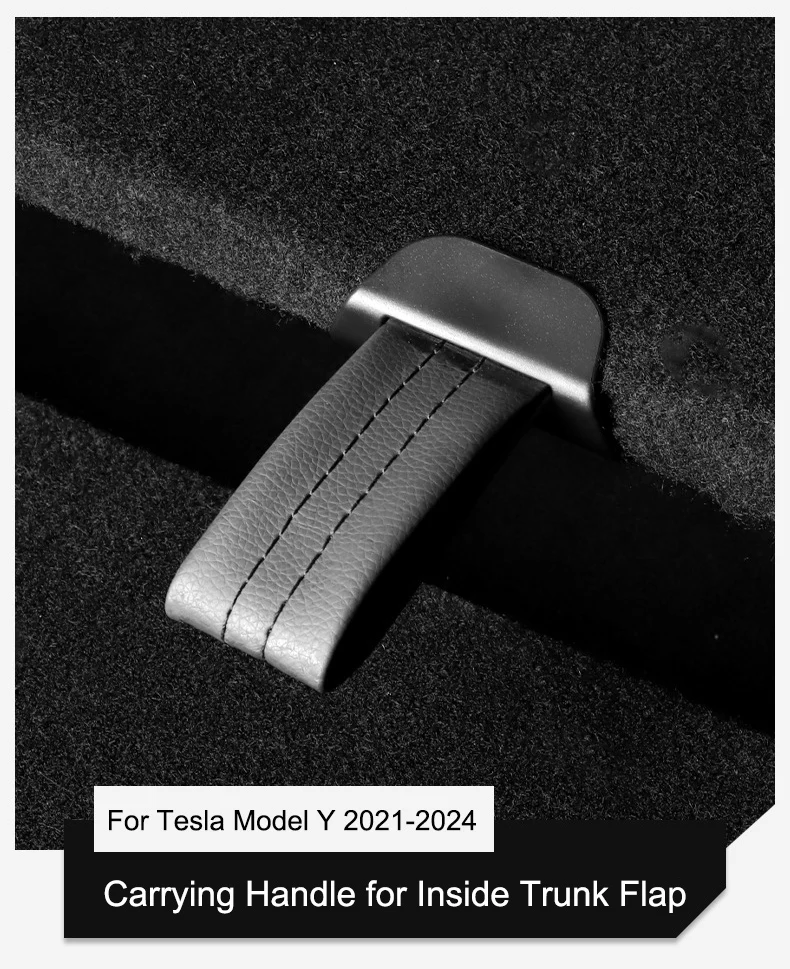 For Tesla Model Y 2021-2024 Rear Trunk Rope DrawString Open Tail Box Cover Handle Pull Strap Car Leather Pull Straps with Screws