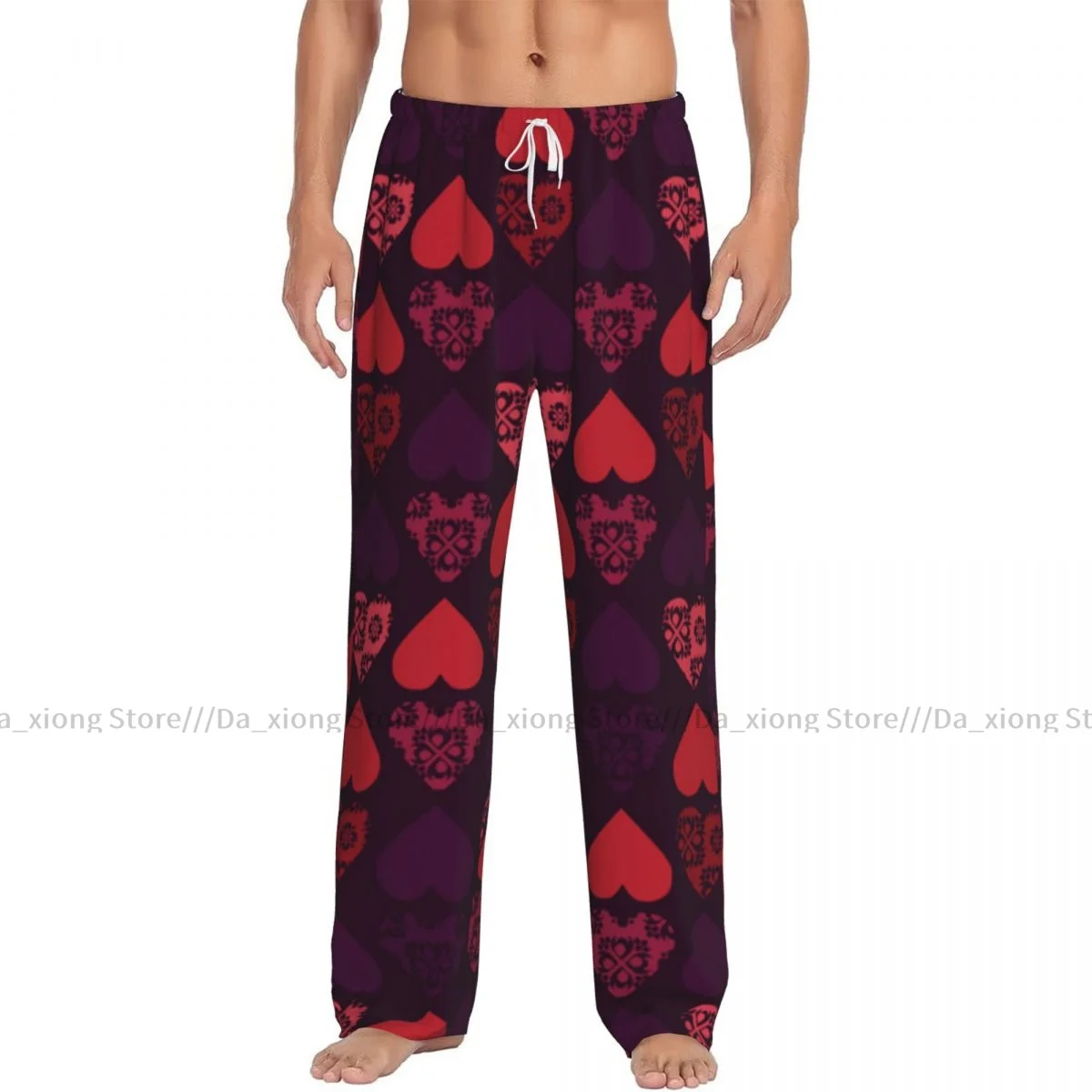 Pijama masculino casual com coração de fundo, calça dormir, calça solta, pijama confortável, roupa dos namorados