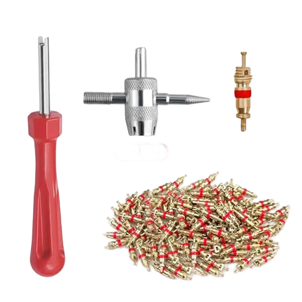 4-in-1 Valve Tool Tire Valve Kit 102PCS Set 100 Valve Cores 2 Tools Included High Compatibility Tire Valve Tools