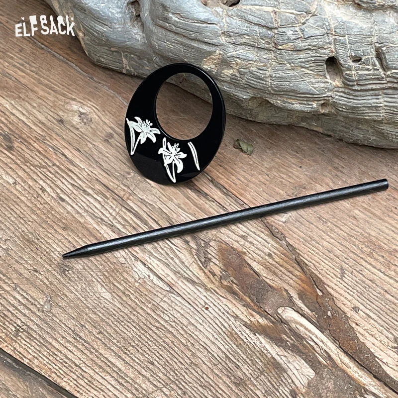 

ELFSACK 2025, осенние новые поступления, винтажная черная классическая палочка для волос с орхидеей, элегантная заколка для женщин