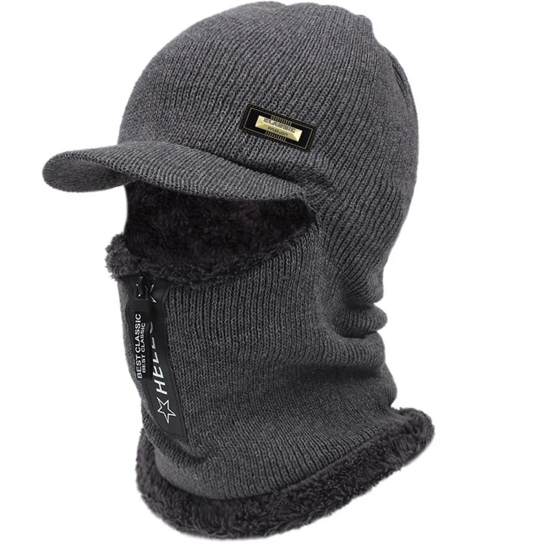 Dicke und warme Strickmütze mit Reißverschluss für Herbst und Winter, grenzüberschreitendes Kragenset für Herren und Damen, kältebeständige Strickmütze