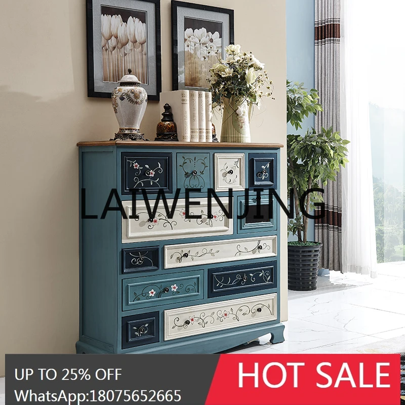American Style Solid Wood Vintage Painted Storage Bedroom Chest of Drawers Living Room Meal Side European Style Cabinet