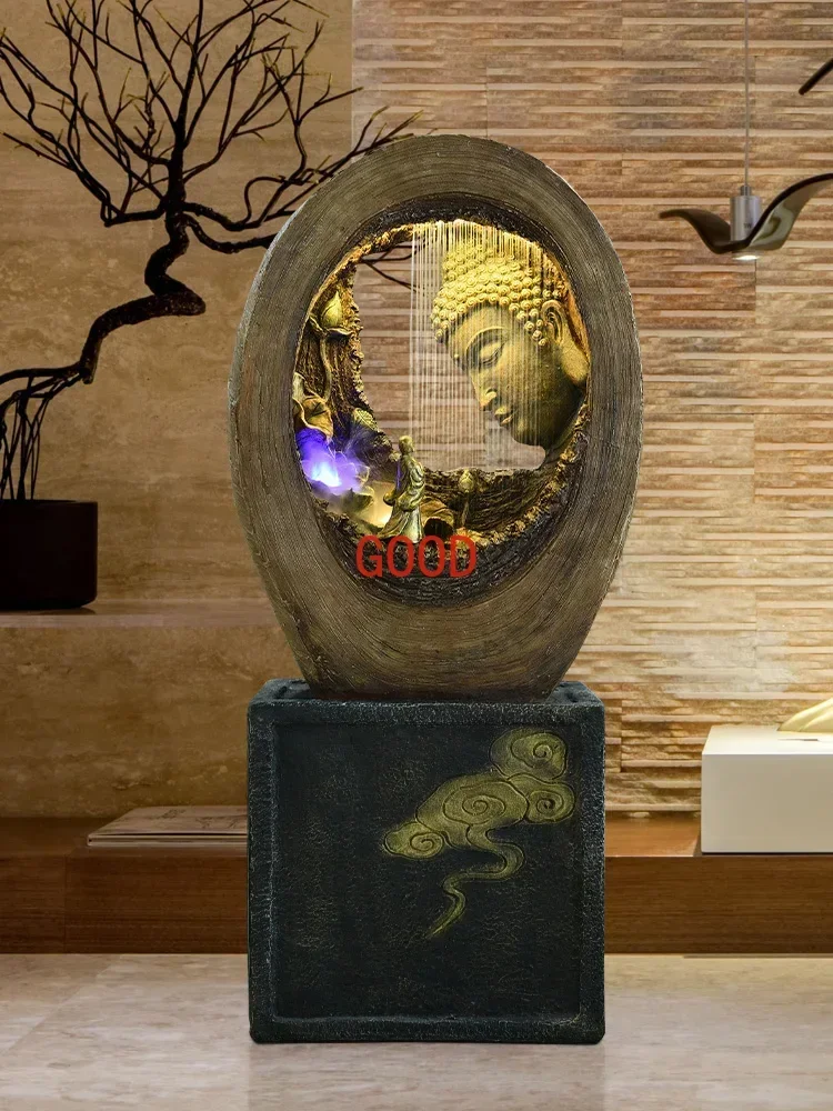 Chinese Buddha Flowing Water Ornaments Living Room Floor Fountain Zen Feng Shui Fortune Waterscape Buddha Statue
