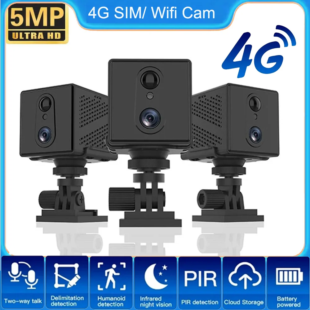 Up to 128G 4G  SIM Card Mini Camera 5MP 3000mAh Battery Wireless Wifi Night Vision Motion Detection CCTV Two-way voice IP Camera