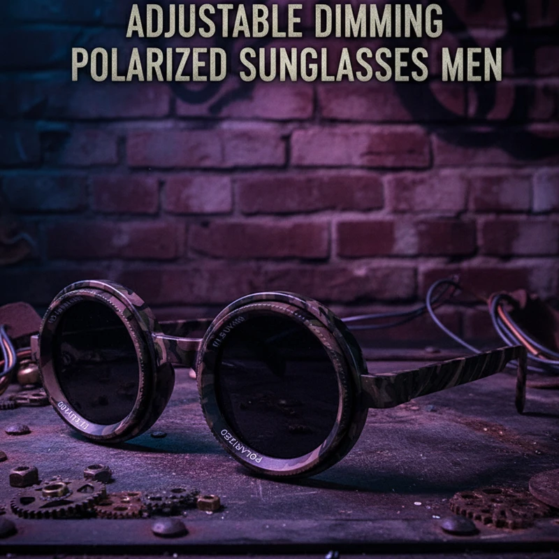 

ND9 Adjustable Dimming Polarized Sunglasses Men Small Frame Round Glasses Driving Fishing ND9-Speed Sun Glasses For Male UV400