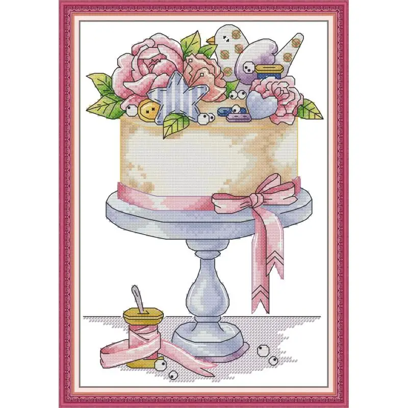 

Maydear Full Cross Stitch Kit, 11CT/14CT/16CT/9CT Aida Fabric,DMC Threads Sewing Pattern Embroidery Set-Handmade cake