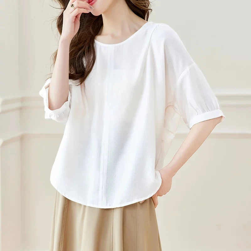 

Summer New Short-Sleeved White Black Shirts Women Elegant Loose Casual Tops Women Simplicity Fashion Women Blouse 2025