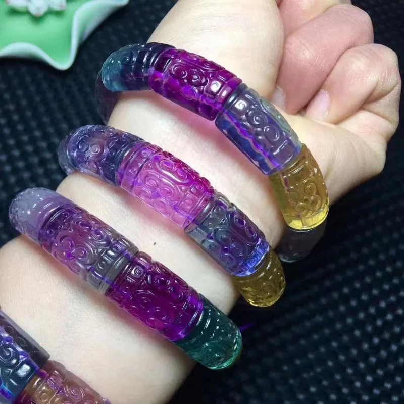 

Natural Carved Pattern Bead Colorful Fluorite Women'S Bracelet
