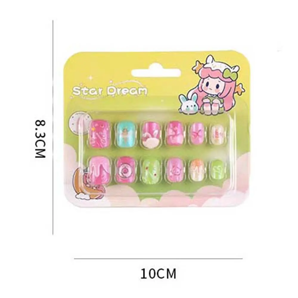 12Pcs/set Nail Supplies Children False Nails Manicure Material Nail Accessories Kids Cartoon Fake Nails Bowknot Rainbow Cloud