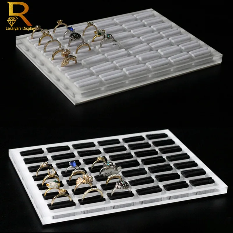 

Upscale 42 Slots Velvet Acrylic Jewelry Presentation Storage Box Organizer Rings Earrings Tray Display Stand Holder Show Case