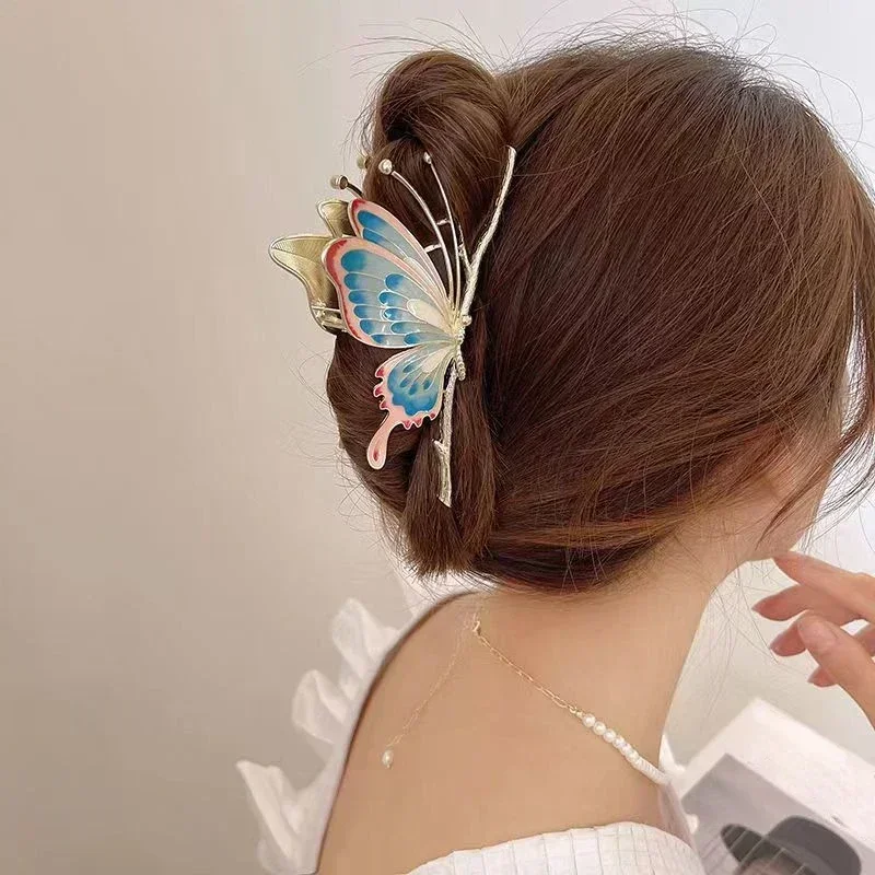 

Women Fashion Vintage Painted Butterfly Hair Claws Luxury Hair Clips for Girl Crab Large Size Barrette Headwear Hair Accessories