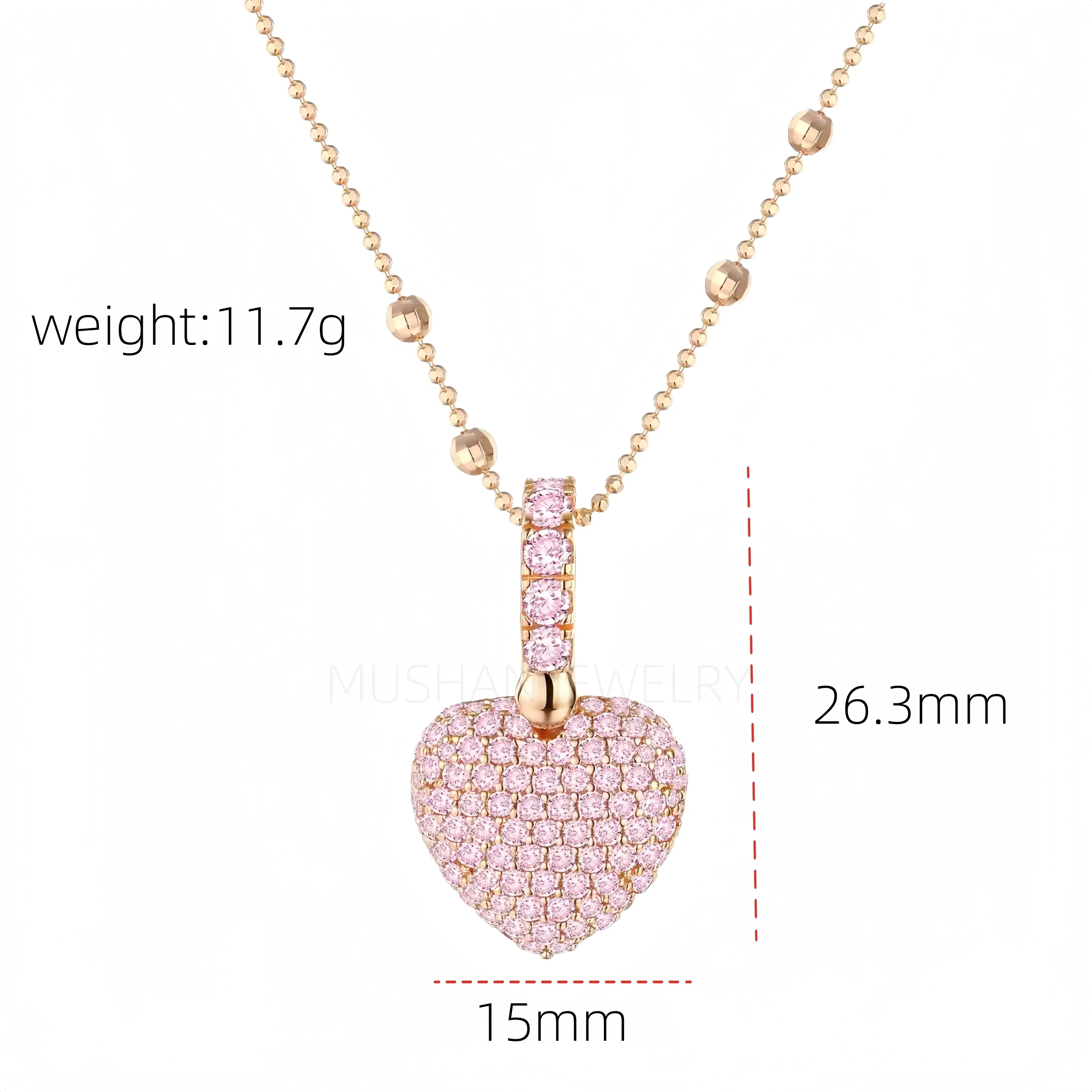 

Veeie Veein Brand MST 18k Gold Plating Heart Pendant Chain Necklace Pink Diamond Gemstones Jewelry 925 Sterling Silver Pendant