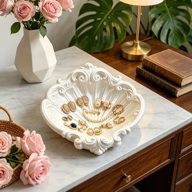 3D Printed Shell Jewelry Tray Elegant Jewelry Organizer Earring Bracelet Display Stand for Vanity