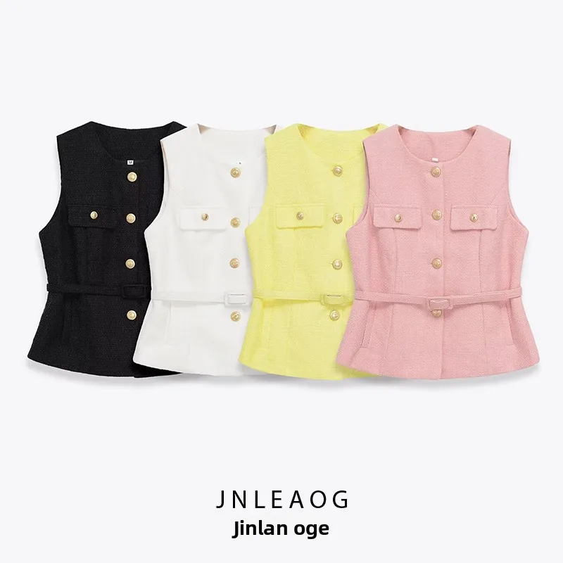 

JNLEAOG, осенний новый женский модный текстурированный пояс, жилет, топ, круглый пуловер из полиэфирного волокна, жилет для поездок на работу