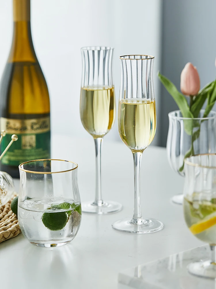 Tulip Shaped Glass Cup Champagne Wine Glasses High Footed Personalized Gold Edged Water Cups for Home Use Creative Design
