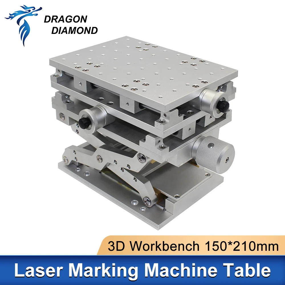 3D Marking Workbench Lift Platform XYZ Axis Manual Adjustable Moving Table Stainless Steel 210x150x150mm for Fiber Laser Machine