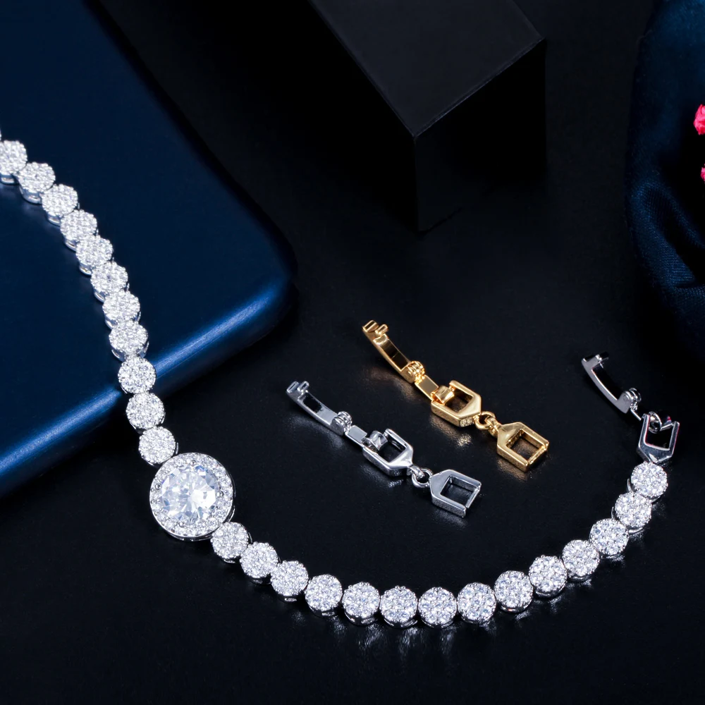 

ThreeGraces New Trendy Shiny Round Zirconia Luxury Link Chain Bracelet for Women Bridal Wedding Engagement Party Jewelry BR168