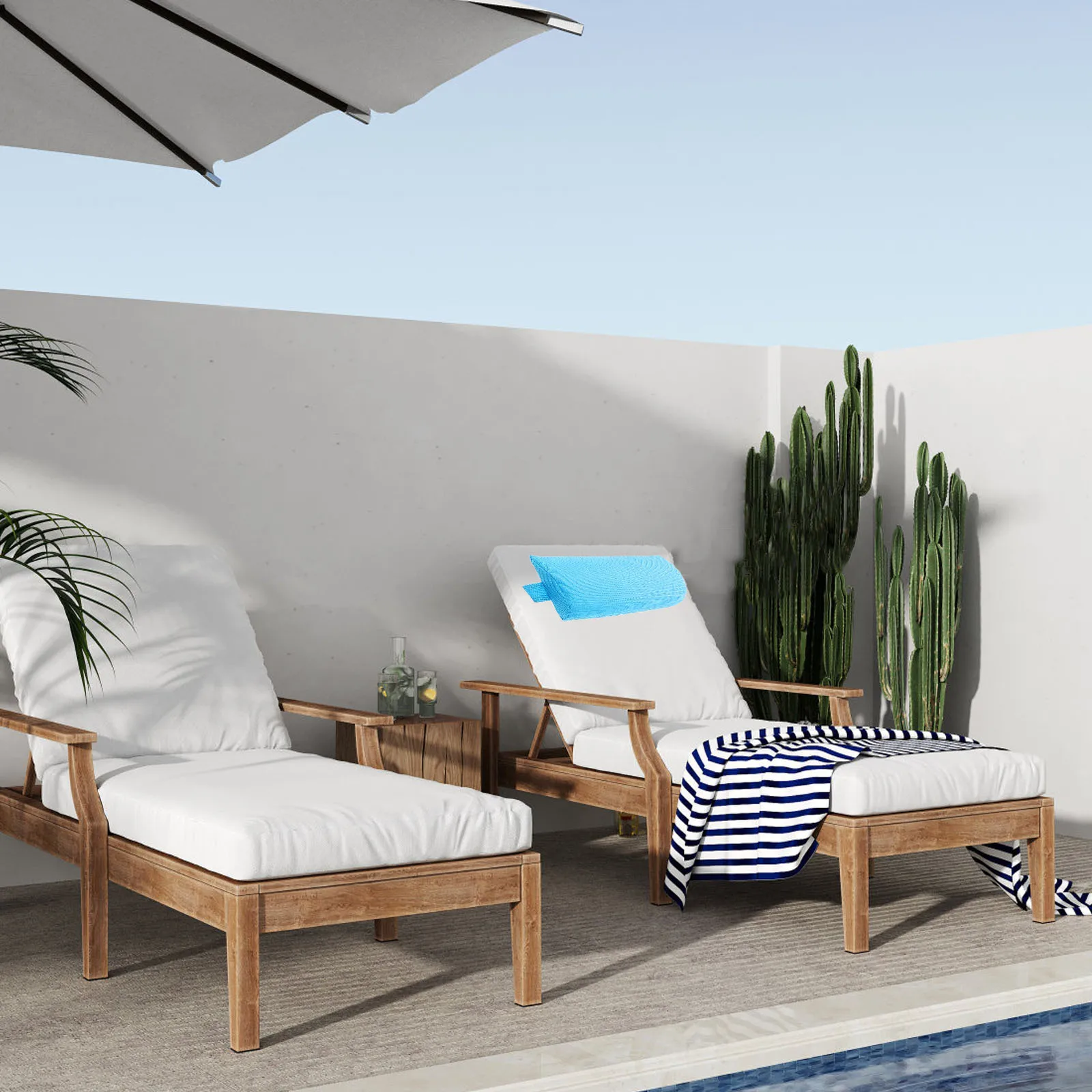 

Lunch Break Pillow Sky Blue Washable Recliner Headrest Cushion For Chaise Lounge Chair Office Sofa Pool Beach Outdoor