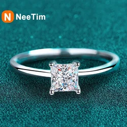 Anillo de compromiso NeeTim de moissanita de princesa de 0,6 quilates, anillos de novia de propuesta para mujer, alianza de boda de plata esterlina con certificado