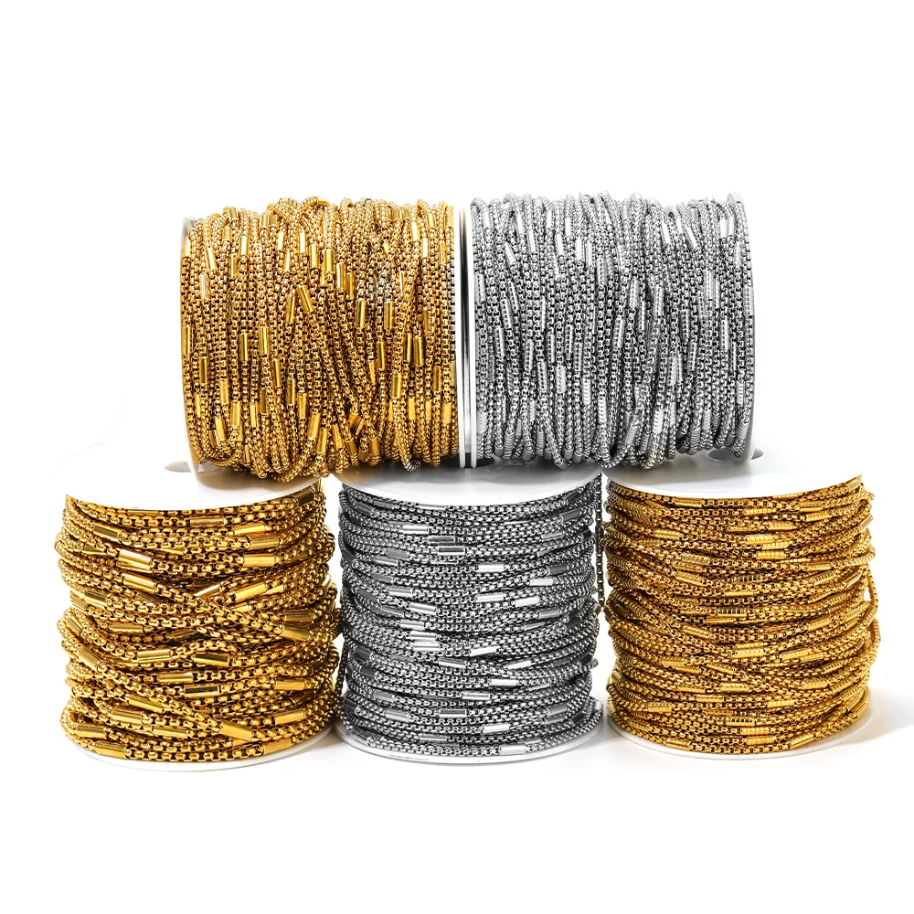 1 Meter Gold Plated Stainless Steel Square Bead Clamp Tube Chains Bulk for DIY Fashion Jewelry Making Necklace Bracelet Findings