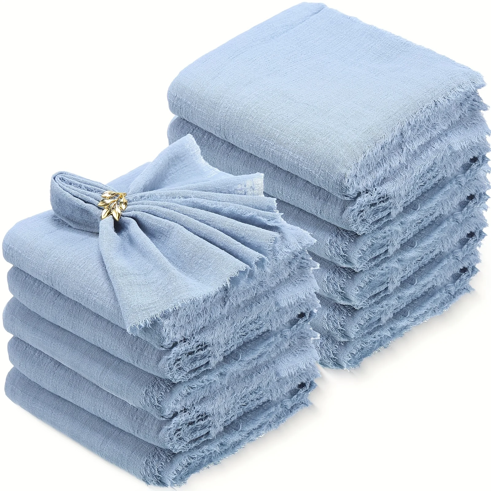

48pcs Cotton Linen Cloth Napkins with Fringe 16.5 X 16.5 Inch Square Rustic Dinner Linen Napkins Bulk for Wedding Party Banquet Dinner (Dusty Blue)