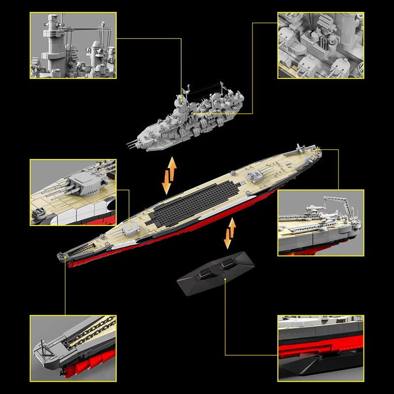 2568PS 1:300 مقياس يو اس اس اس ميسوري سفينة حربية ألعاب مكعبات البناء ديكور المنزل سطح المكتب الحلي سفينة الطوب نموذج التجمع اللعب #2
