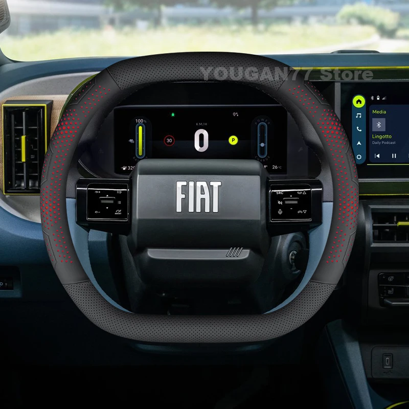 

Double D-type Car Leather Steering Wheel Cover For Fiat Grande Panda 2025 Auto Steering Wheel Fiat Grande Panda Accessories