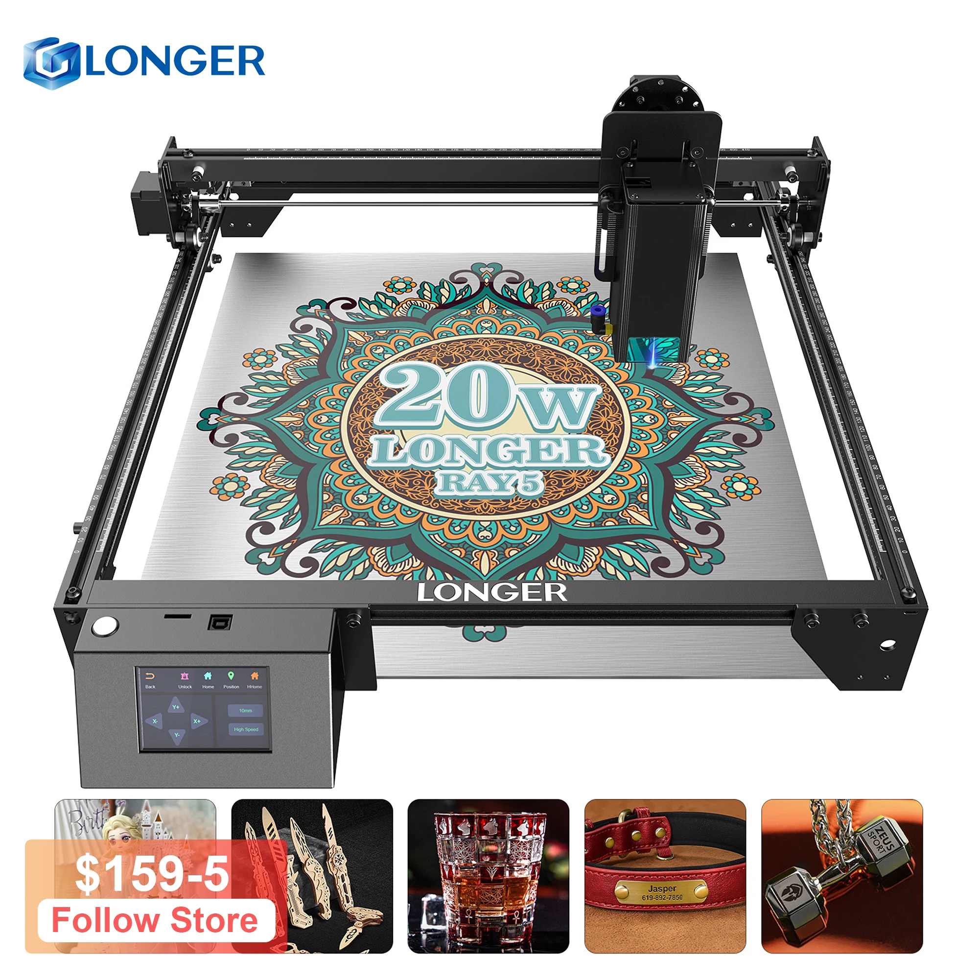 LONGER Ray5 20W Laser Engraver Cutting Machine 375x375mm Quick Focus Wifi Control Move Thermal Offline Motionless Eye Protection