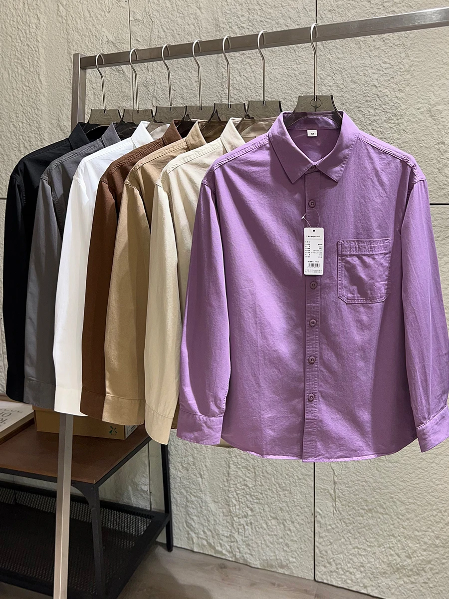 

Loose Fit Pure Color Oxford Cloth Long Sleeve Shirt Men's Casual Style Turn-down Collar Workwear Inspired Autumn Season Shirt