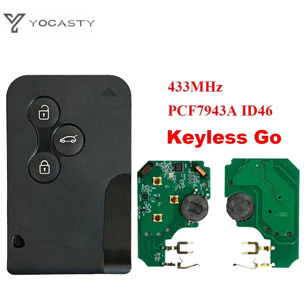 YOCASTY 433MHz PCF7943 ID46 Smart Key Card For Renault Megane II Scenic II Grand Scenic II 2003-2008 3 Buttons Keyless Go