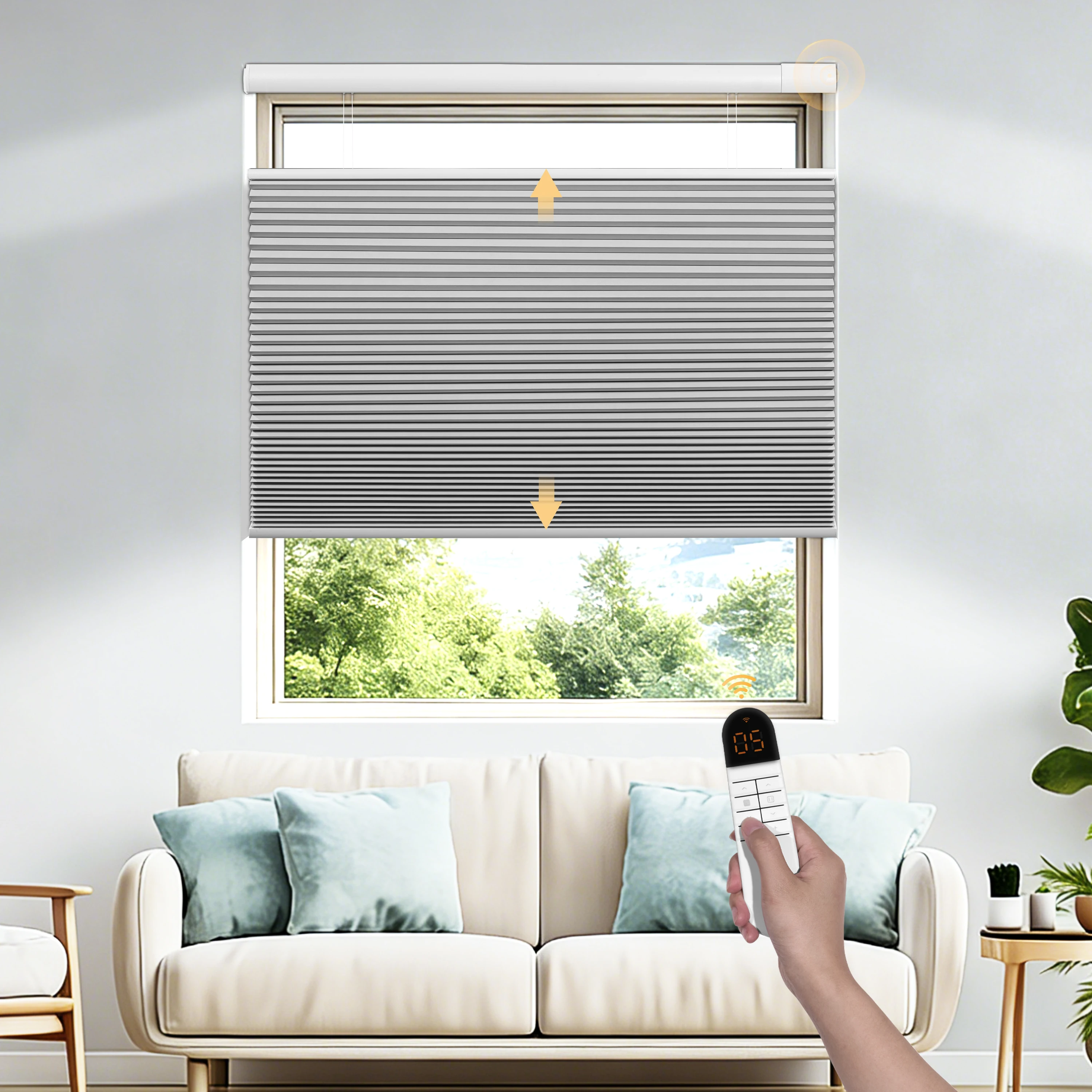 Pocageum Customizable Motorized Honeycomb Shades Smart Voice & APP Remote Control Blinds for Home Office Bedroom Window Decor