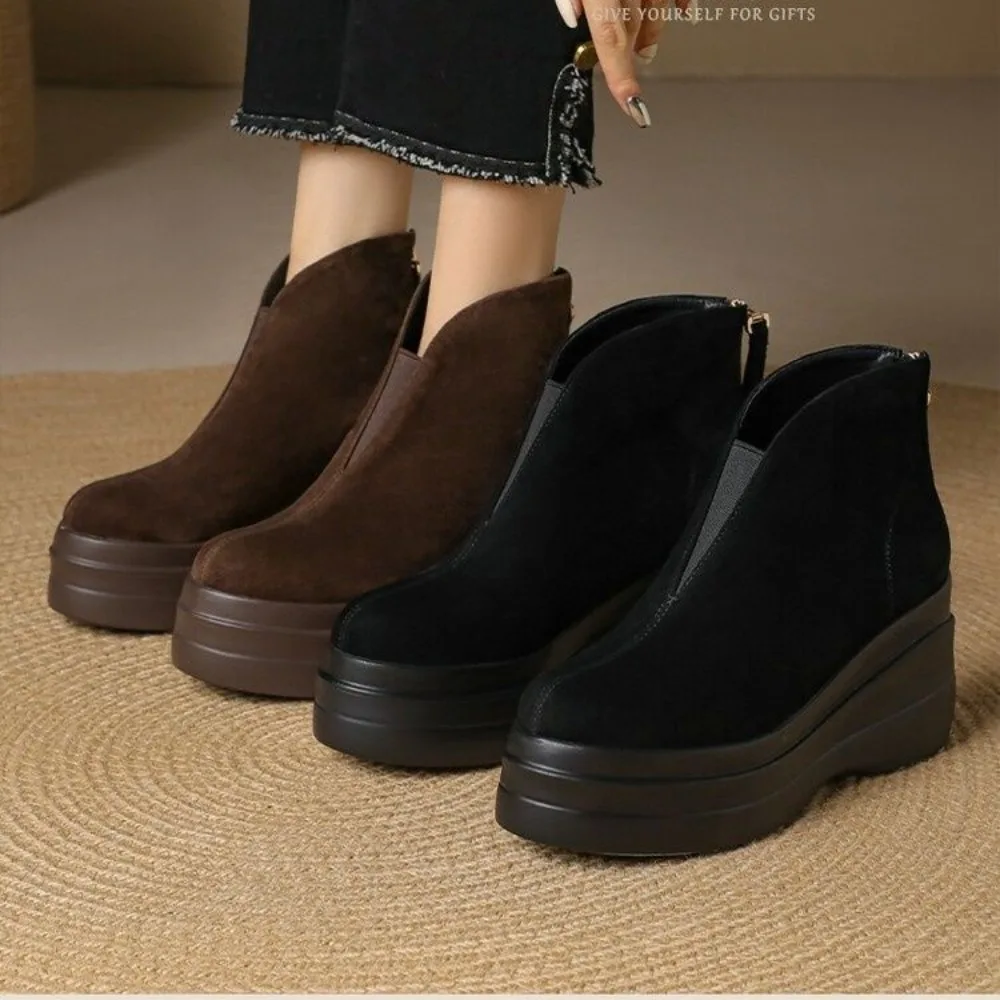 

2024 European and American fashion short boots for women, waterproof platform heel, thick soled midsole women's boots