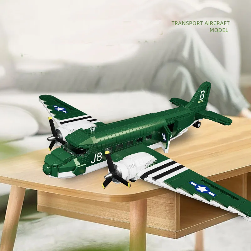 Military WW2 C-47 Transport Aircraft Block DIY 1:48 US Plane Building Brick Toys For Boys Kids