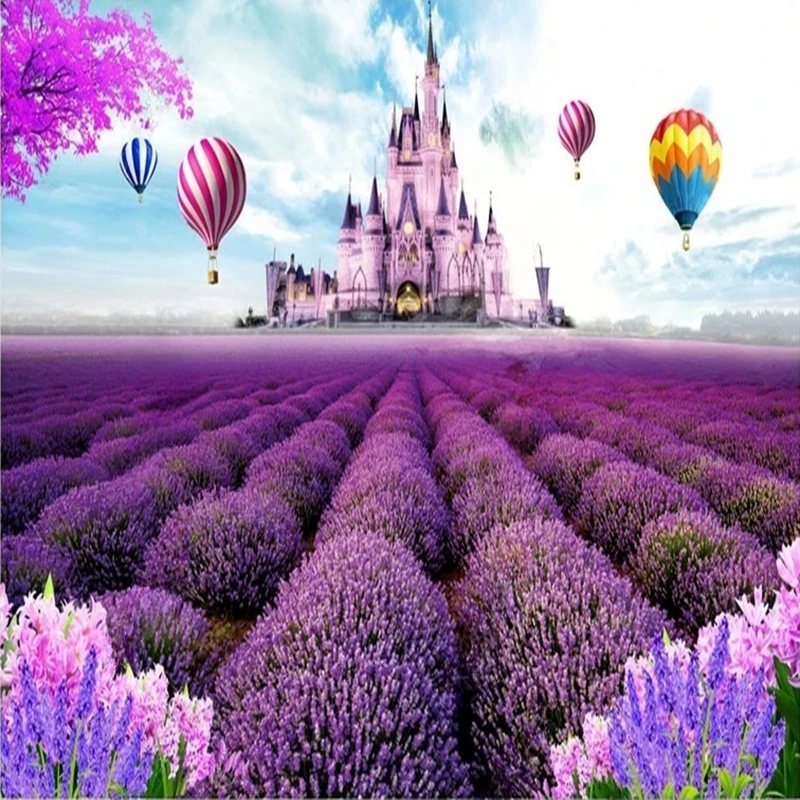 Custom 3D Cartoon Castle Flowers Hot Air Balloons Wall Mural Wallpaper Home Interior Decoration Background for Kids' Room