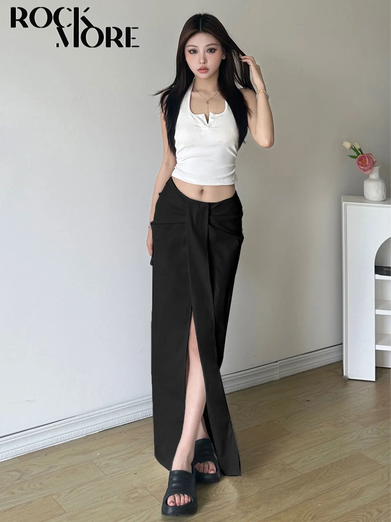 

Rockmore Elegant Split Maxi Skirt Women Fashion Streetwear High Waist Straight Slits Long Skirts Lady Harajuku Y2K Retro Outfits