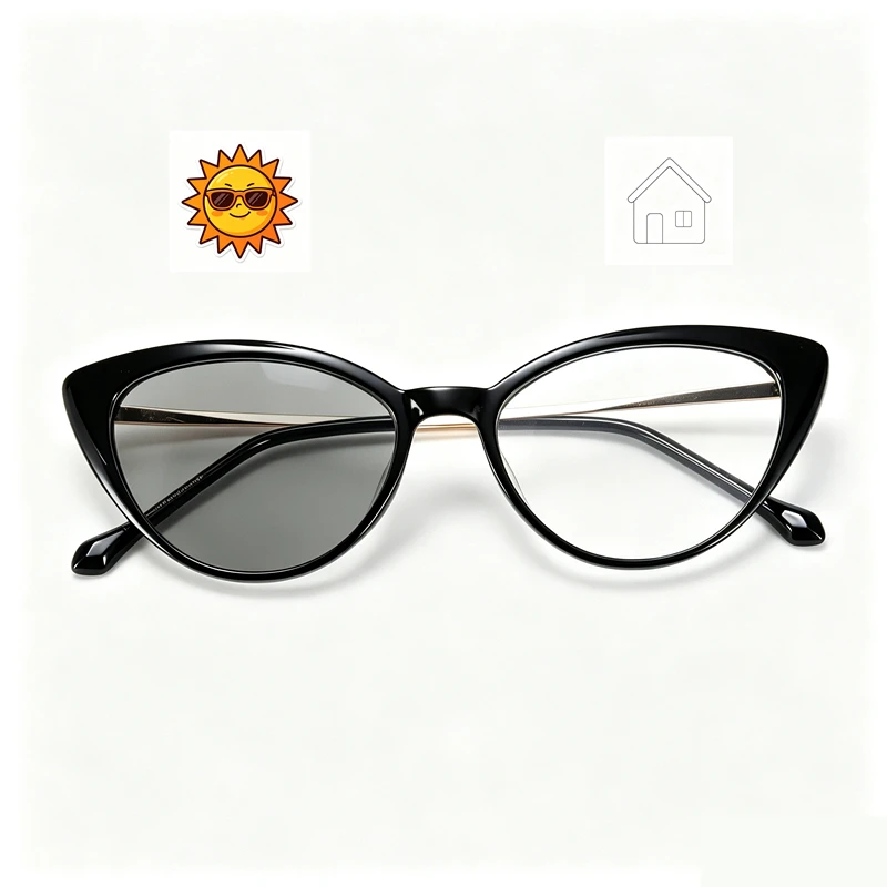 2026 new cat eye photochromic myopia glasses for women, anti blue light UV protection, finished myopia photochromic products