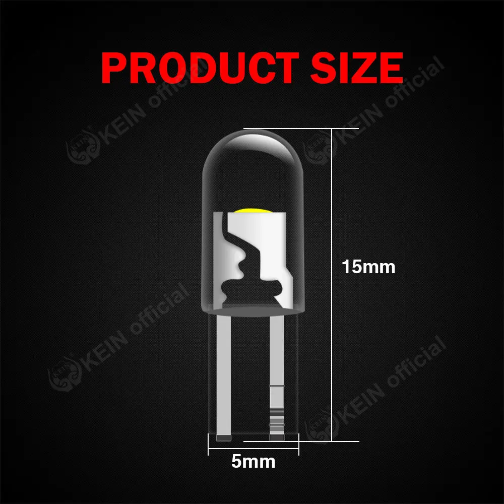KEIN 10PCS COB Led T5 Bulb W3W 73 74 17 2721 Instrument Dashboard Plate Panel Warning Indicator Meter Signal Lamp Car Light 12V