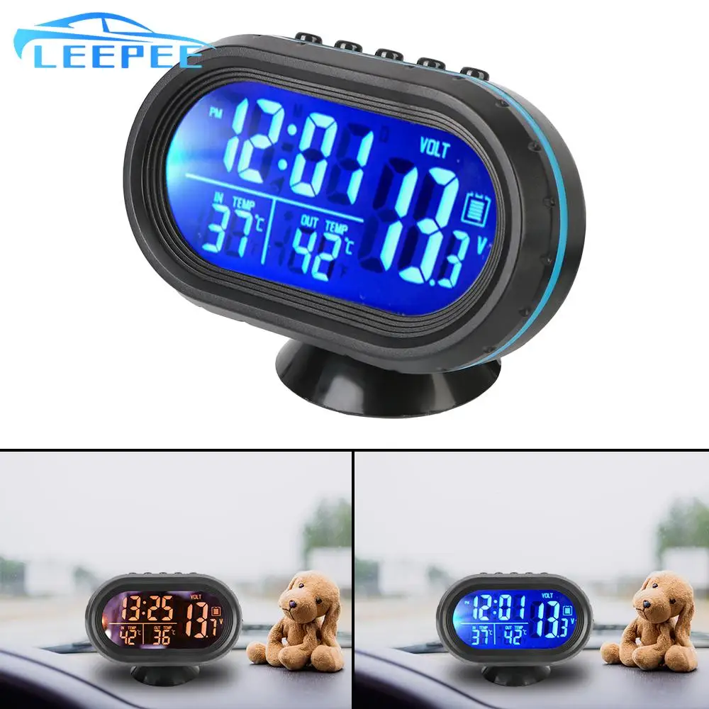 12V/24V 3 in 1 Car Voltmeter Thermometer Backlight Car Electronic LCD Digital Noctilucous Clock