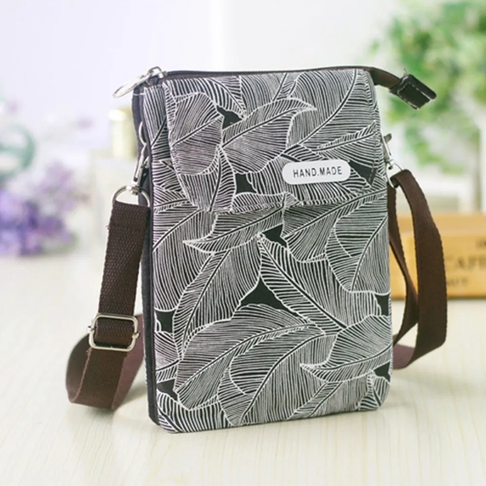 

Fashionable Pastoral Mobile Phone Bag Cotton Mini Phone Crossbody Bag Leaves Fashion Women's Messenger Bag Outdoor