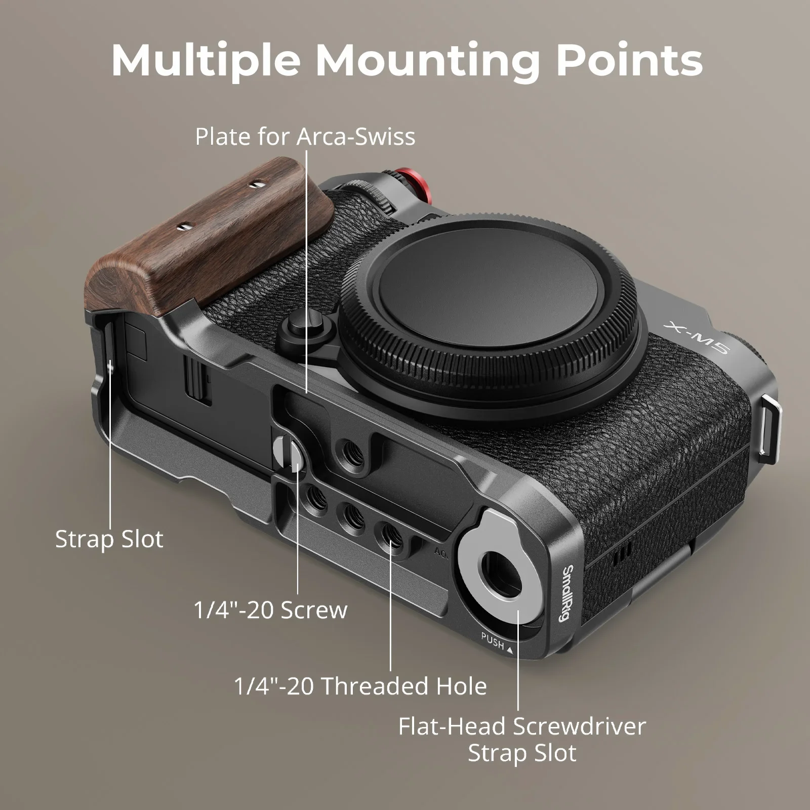 smallrig-5260-x-m5-jaula-de-camara-placa-de-montaje-en-forma-de-l-con-mango-de-madera-para-fujifilm-x-m5-negro-y-plateado-puede-elegir