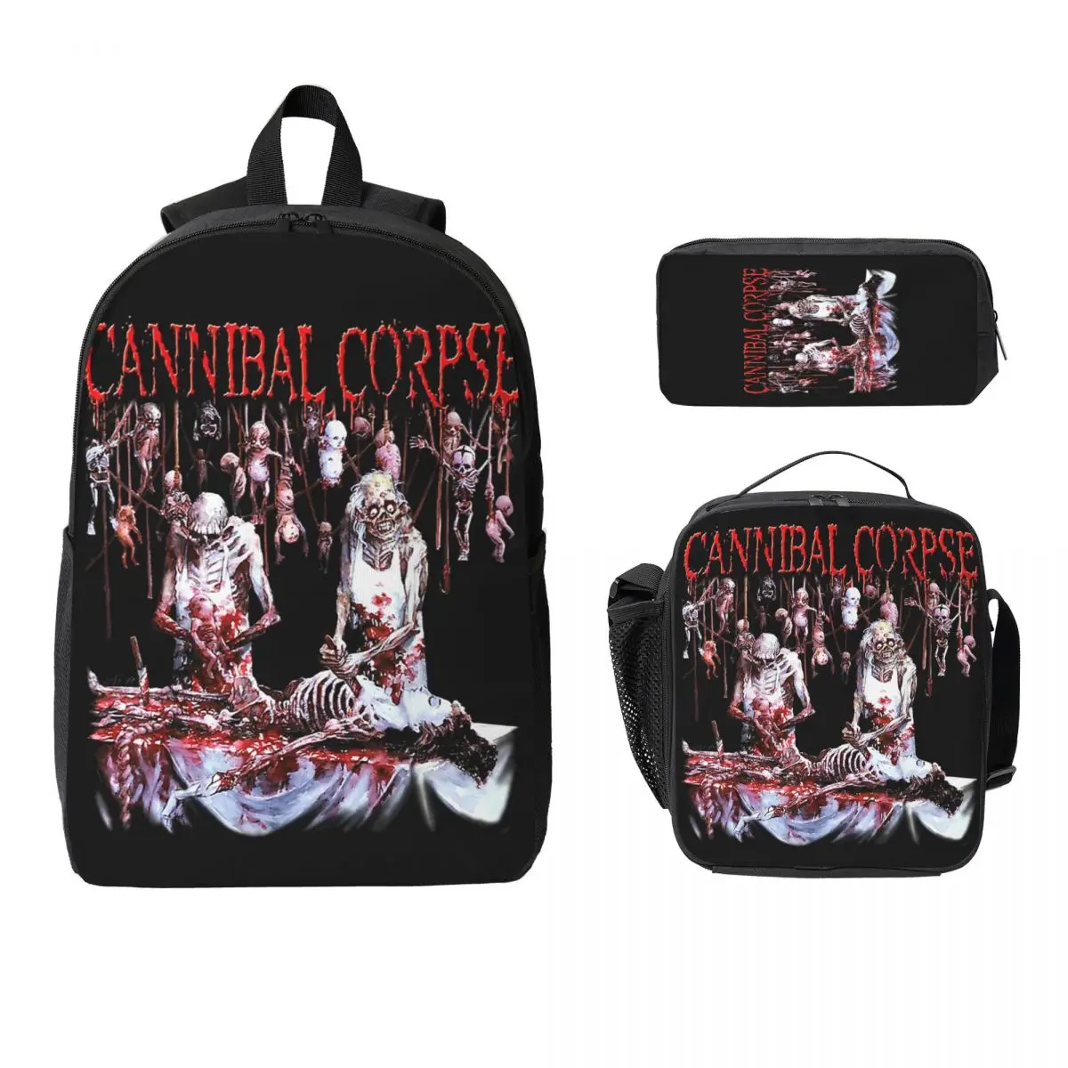 

Cannibal Corpse Official Merchandise Butchered At Birth Backpack Boy Girl BookBag School Bag 3ps Insulated Lunch Bag Pencil Case
