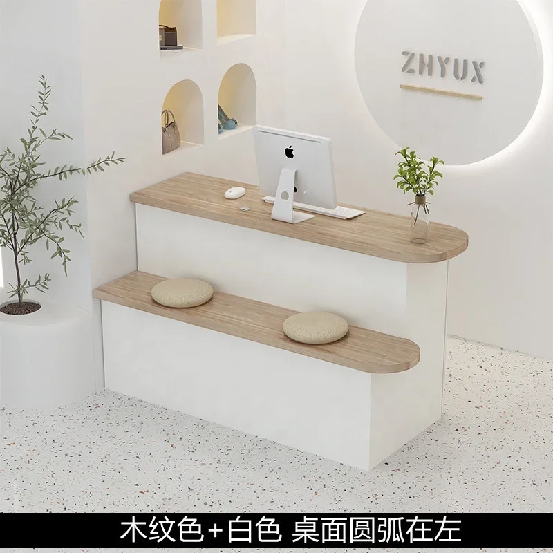 a White Metal Mesh Front Counter Desk One Meter LED Small Reception Desk For Salons