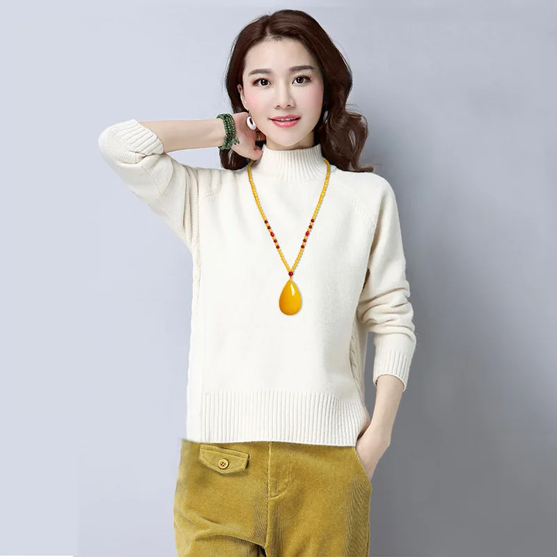 Second-generation amber water drop pendant in chicken oil yellow, freeform carving with rose flower design, sweater chain