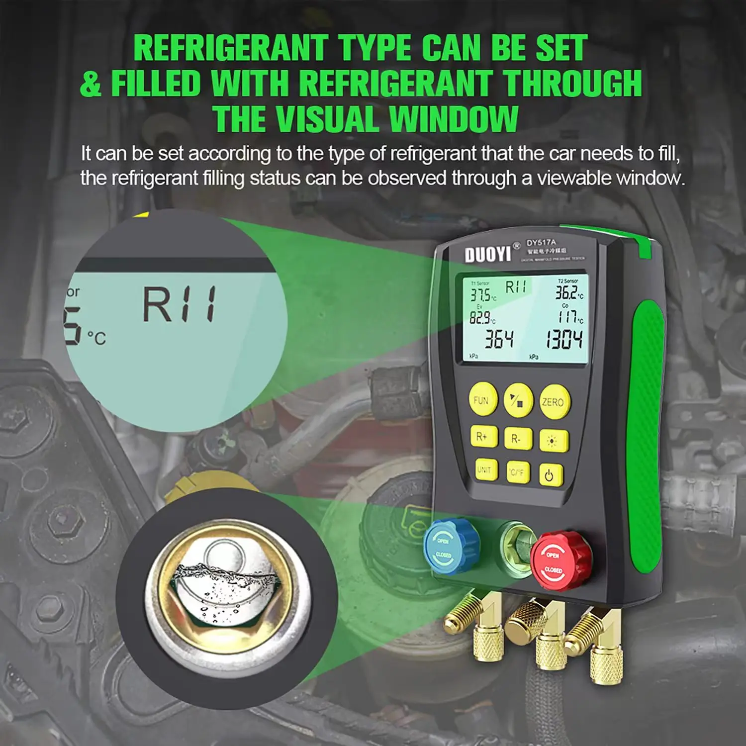 DY517A  Auto Electronic Refrigerant Meter Refrigeration Pressure Gauge Vacuum Pressure Tester